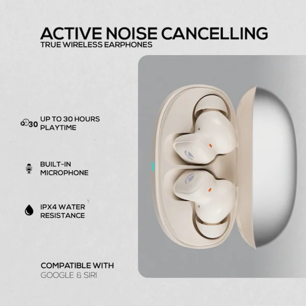 Volkano Sugar-Cube Active Noise-Cancelling True Wireless Earphones - Nude