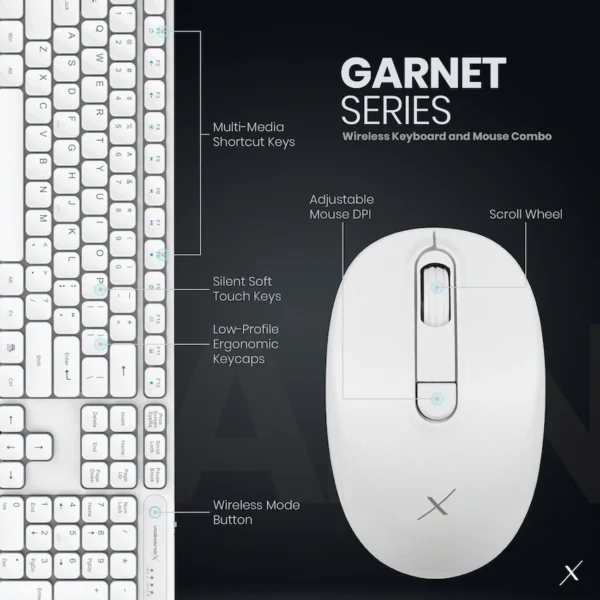 VolkanoX Garnet Bluetooth Wireless Keyboard and Mouse Combo - White